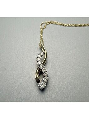 Vintage 10K Gold Rhinestone Twist Pendant Necklace with Plated Chain
